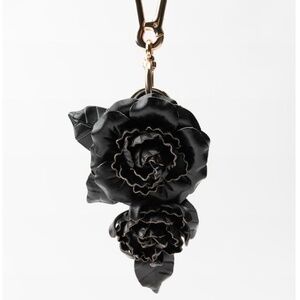 Zara Black Floral Leather Purse Charm or Key Holder